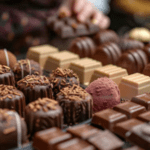 A close up of many different types of chocolates