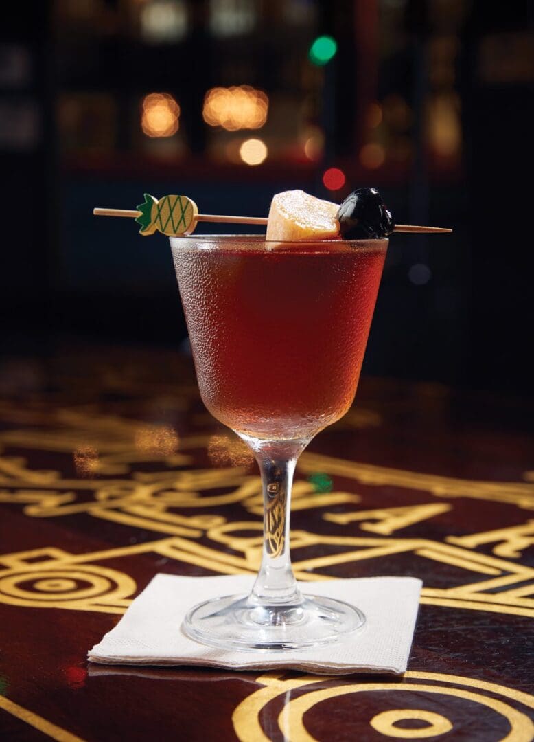A close up of a drink on a table