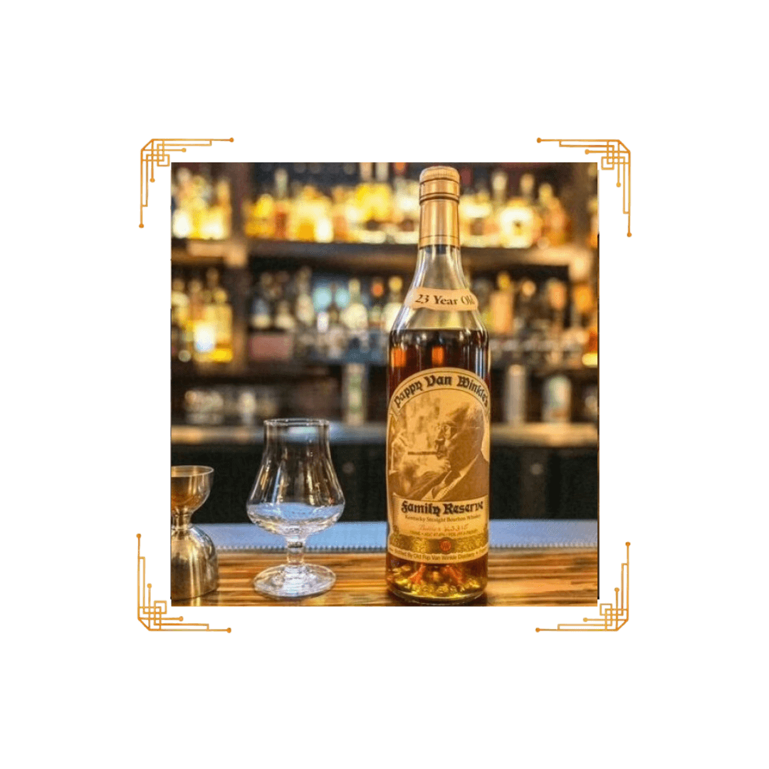 A bottle of whiskey and glass on the table.